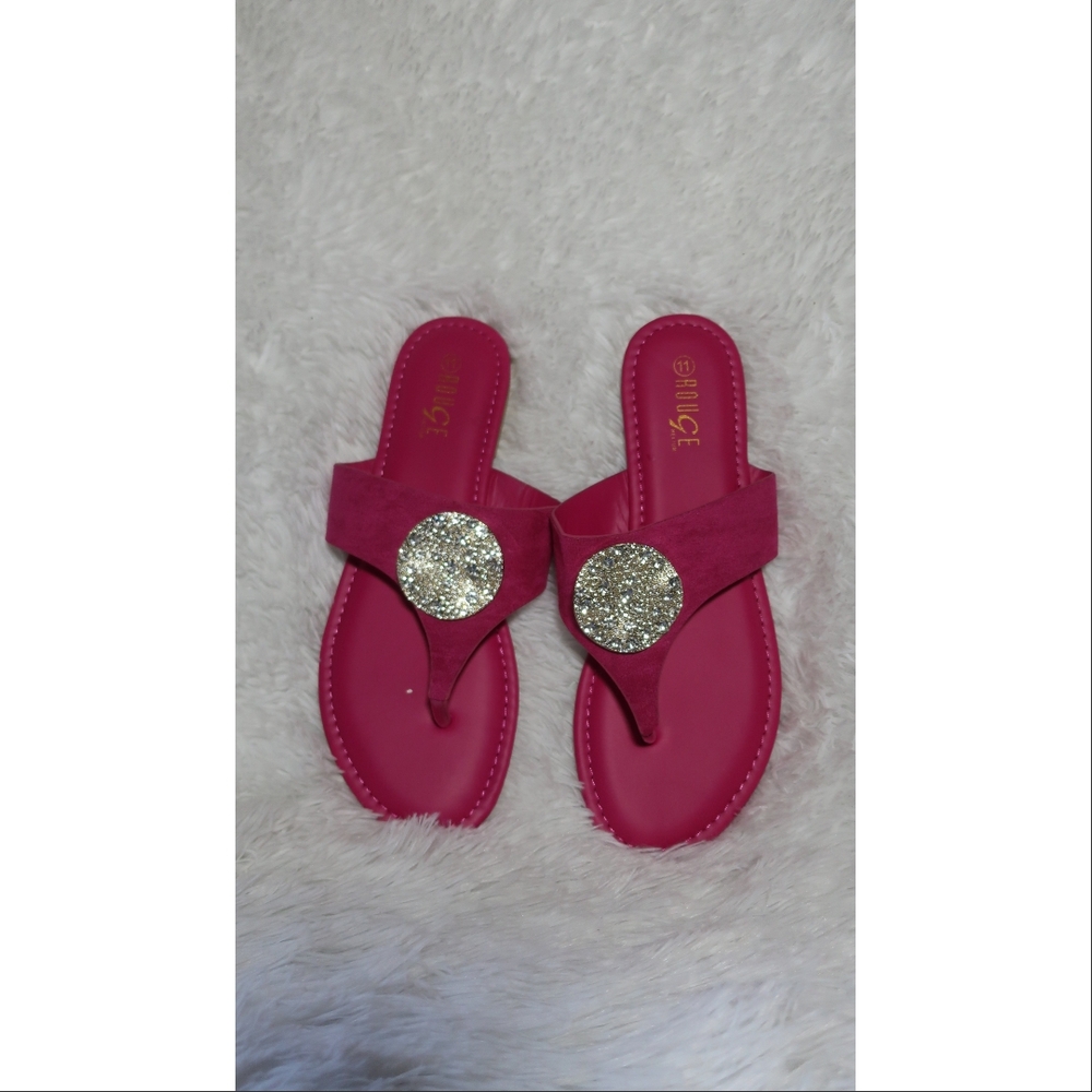 Fuchsia Sandals with Glittering Gold Discs